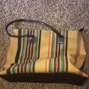 red, green, black tote bag